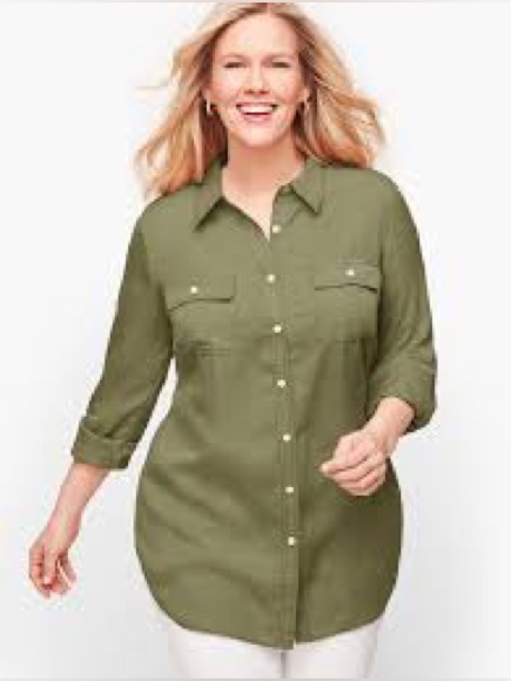 Banana Republic silk Olive Button-Down Utility Shirt